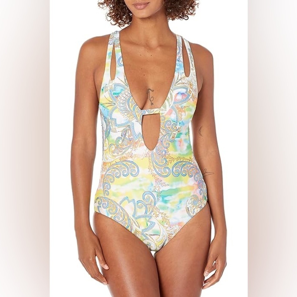 NWT BECCA Women's Print Play Cut Out One Piece Swimsuit Size Large